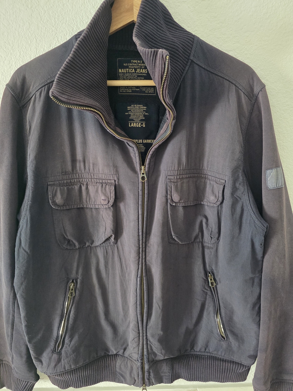 Nautica Men's Full-Zip Military  Naval  Jacket 2000s Distressed